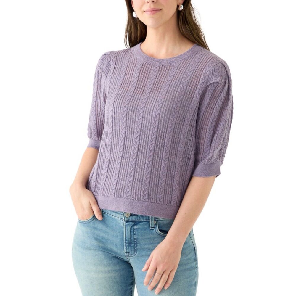 DKNY Purple Sz Small Stretchy Short Sleeve Lightweight Crew Neck Sweater NEW NWT